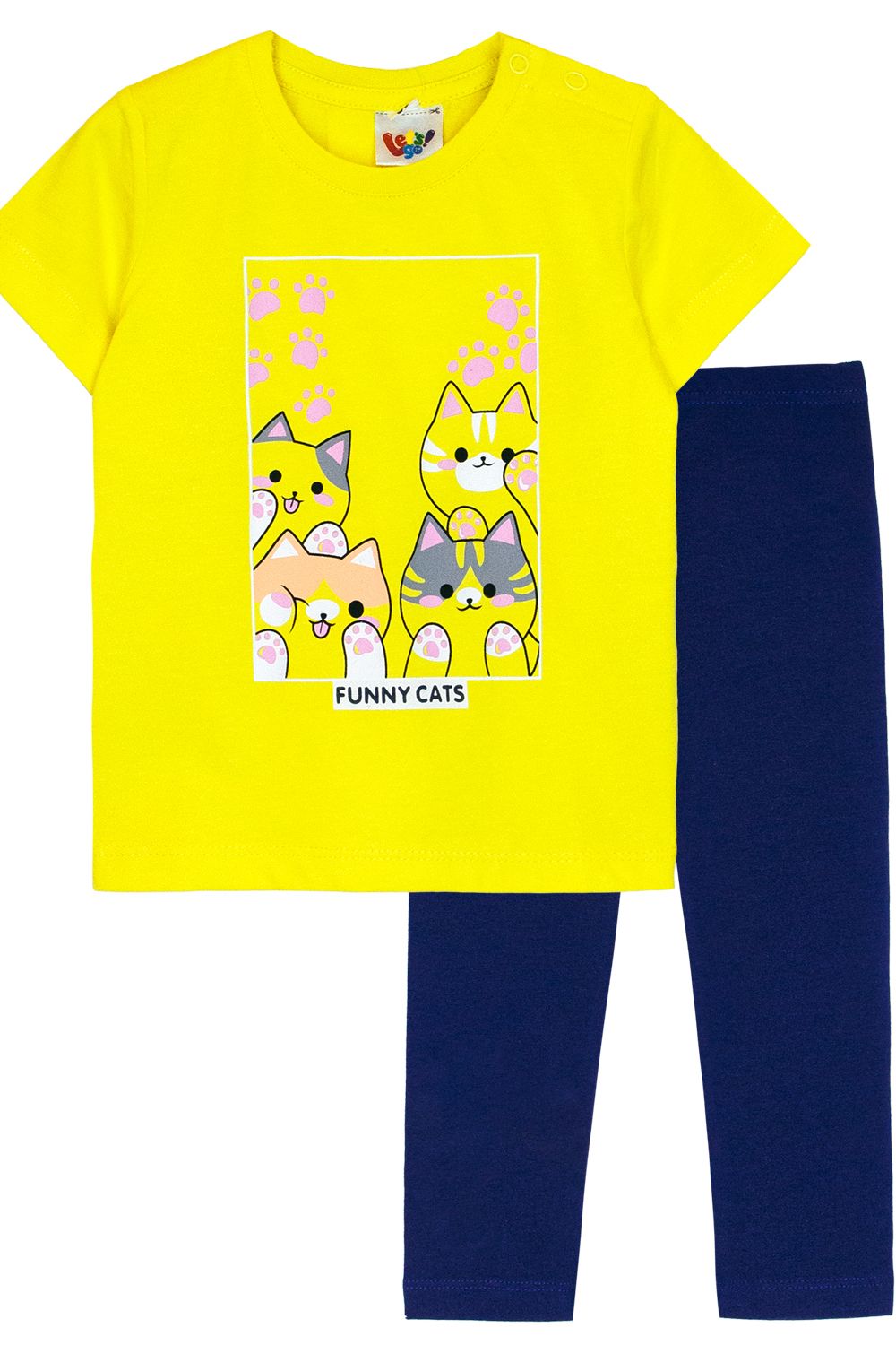 Комплект для девочки (футболка+лосины) 41135 (м) - желтый/т.синий