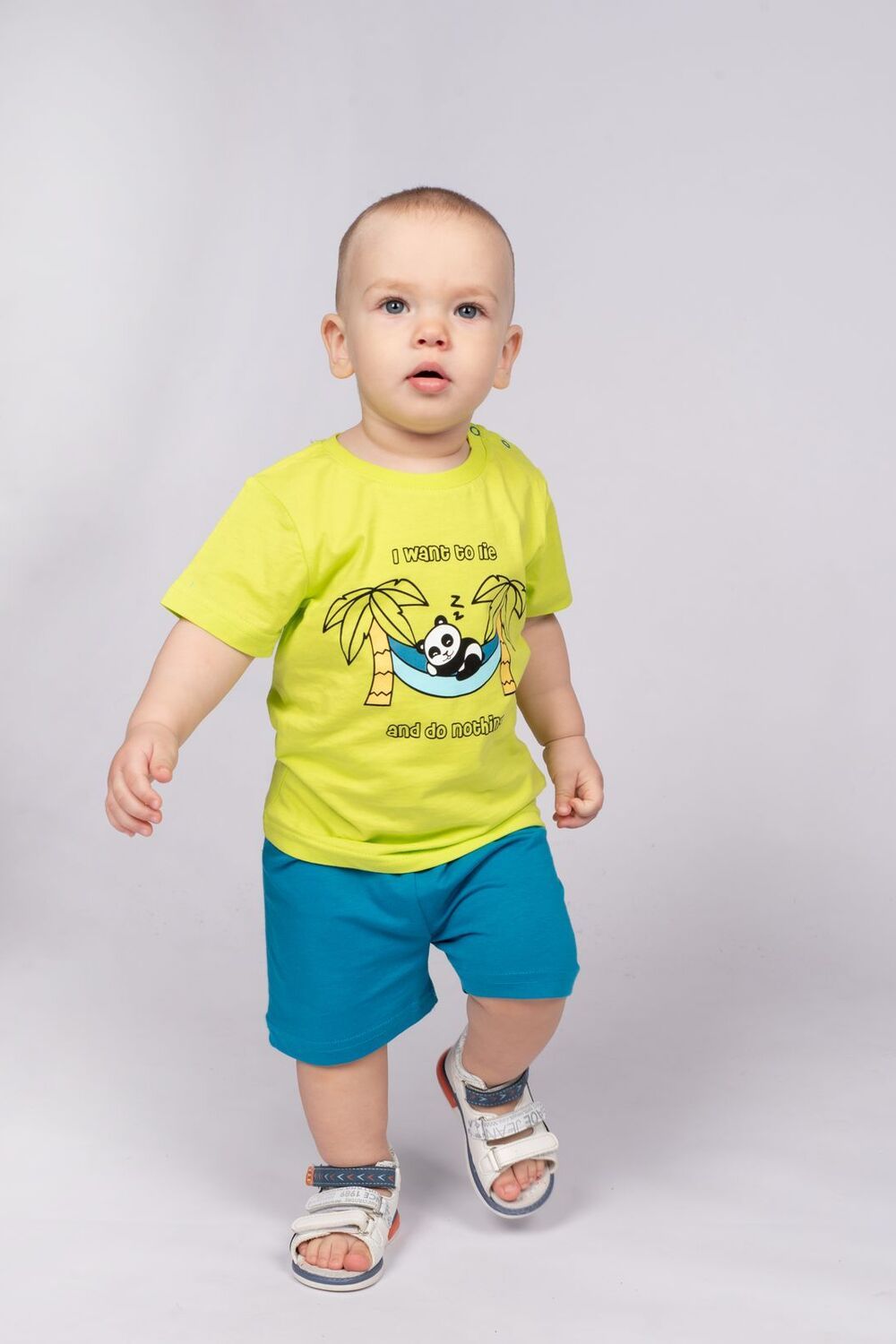 Комплект для мальчика (футболка+шорты) 42108 (м) - салатовый/морской