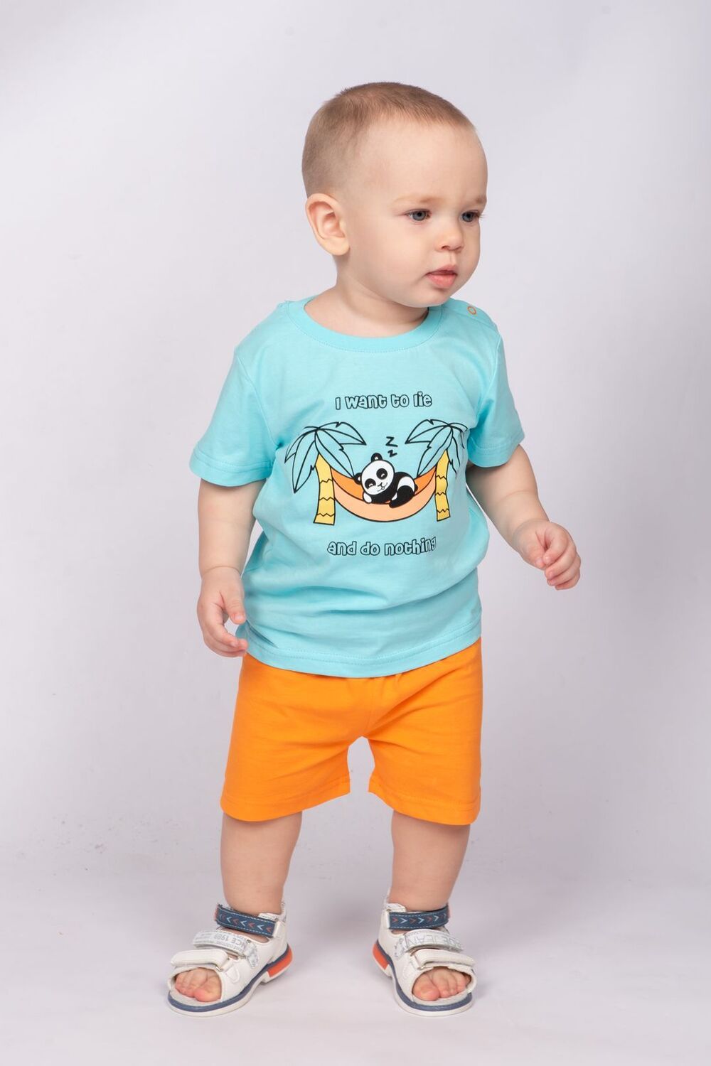 Комплект для мальчика (футболка+шорты) 42108 (м) - яр.бирюзовый/оранжевый