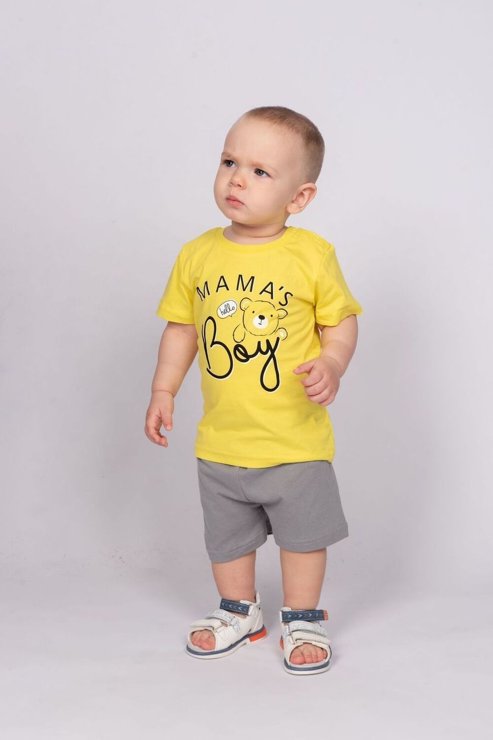 Комплект для мальчика (футболка+шорты) 42107 (М) - желтый/серый