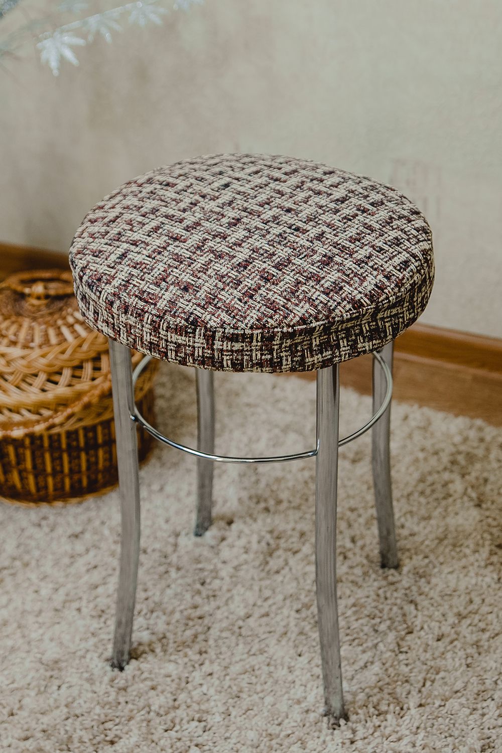 Сидушка на табурет круглая 32 - коричневый/плетенка