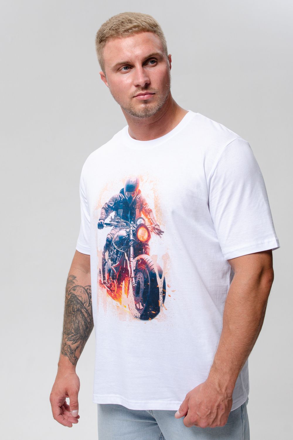 Футболка мужская 8492 - белый+мото