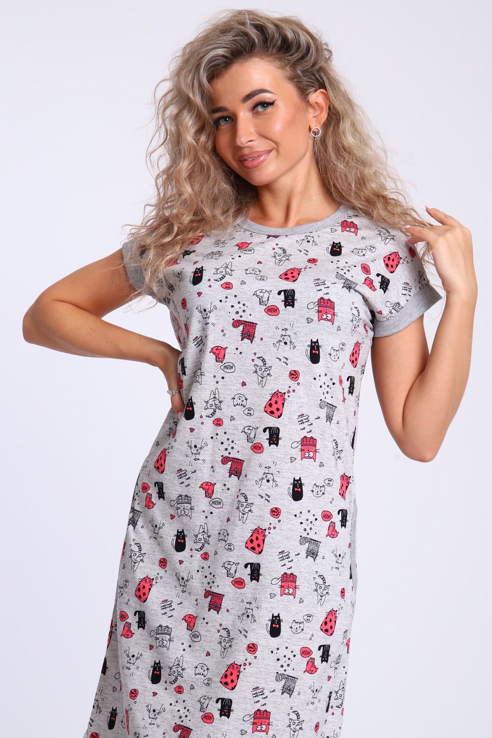 Платье домашнее арт. ПлД-00-010 - крапинки серый меланж
