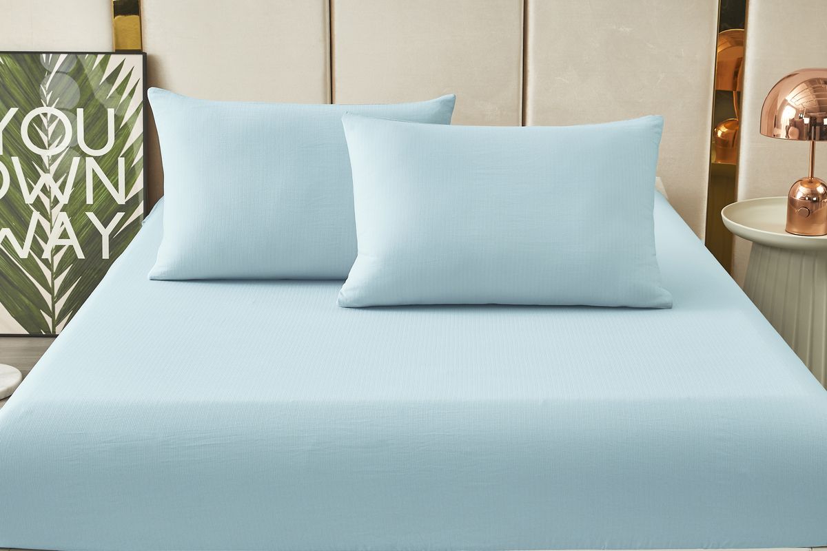 Комплект постельных принадлежностей, простыня на резинке Борт 25 + 2 наволочки 50*70 голубой - голубой