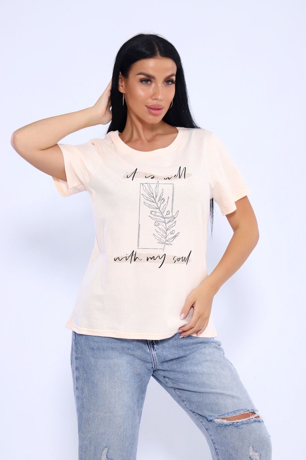 Футболка 80036 - персик/серебро