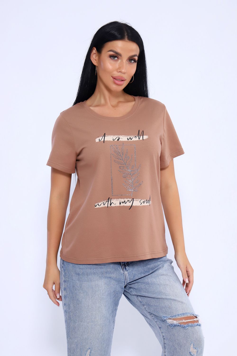 Футболка 80036 - шоколад/серебро