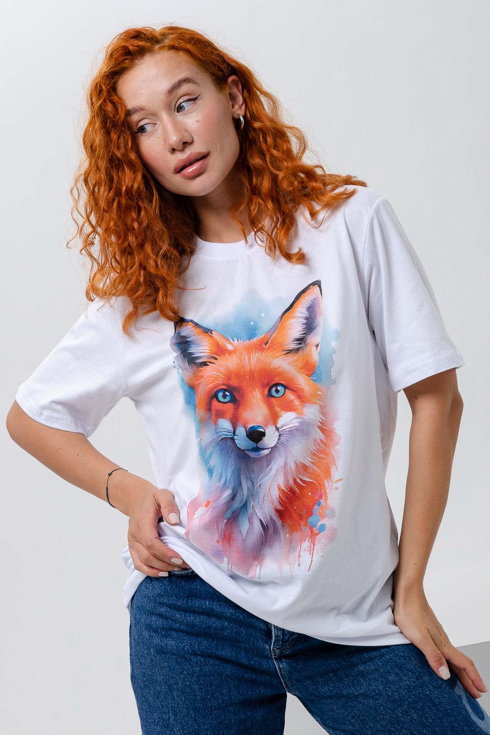Футболка женская 8488 - белый+лиса