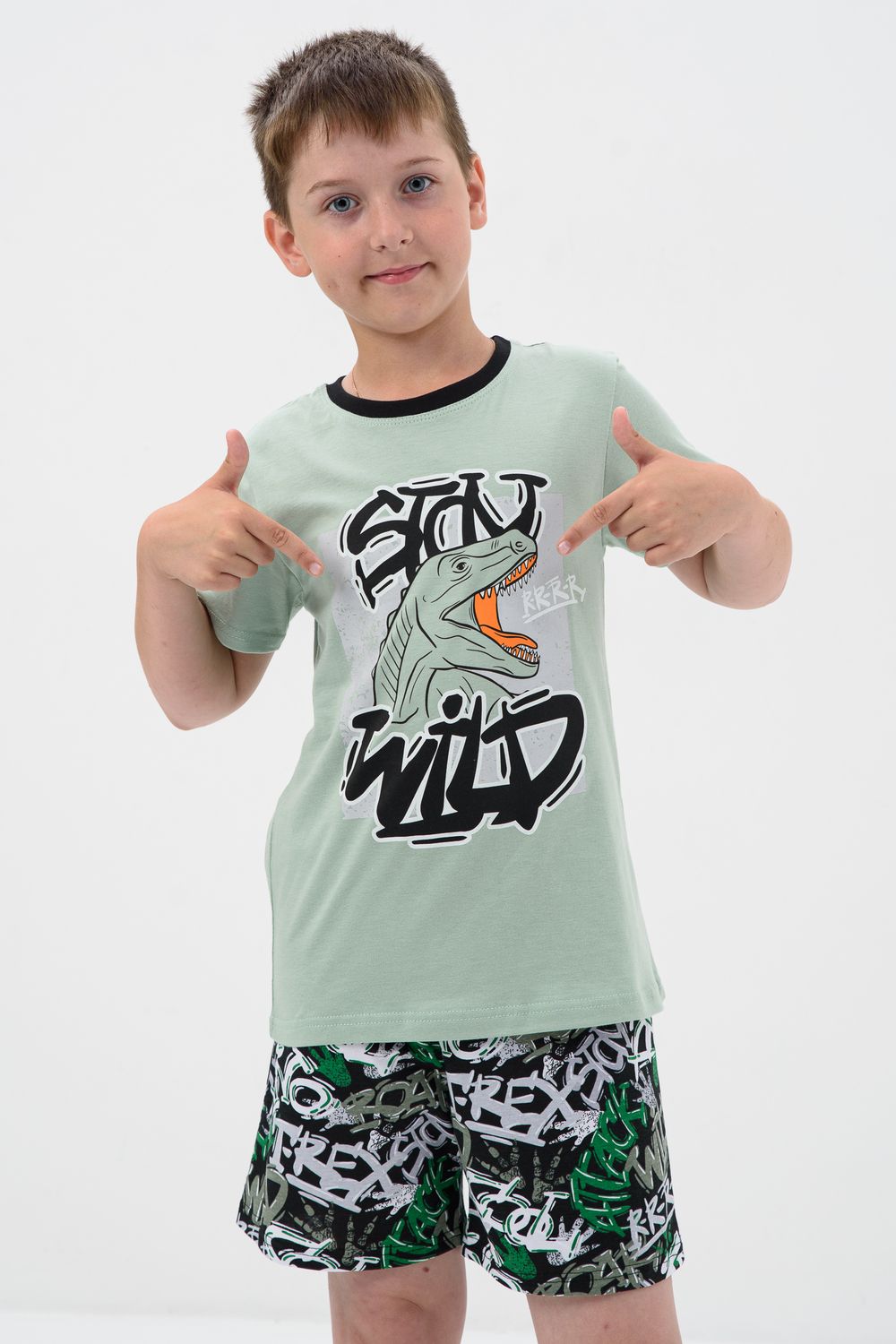 Пижама Дикарь детская короткий рукав с шортами - полынь