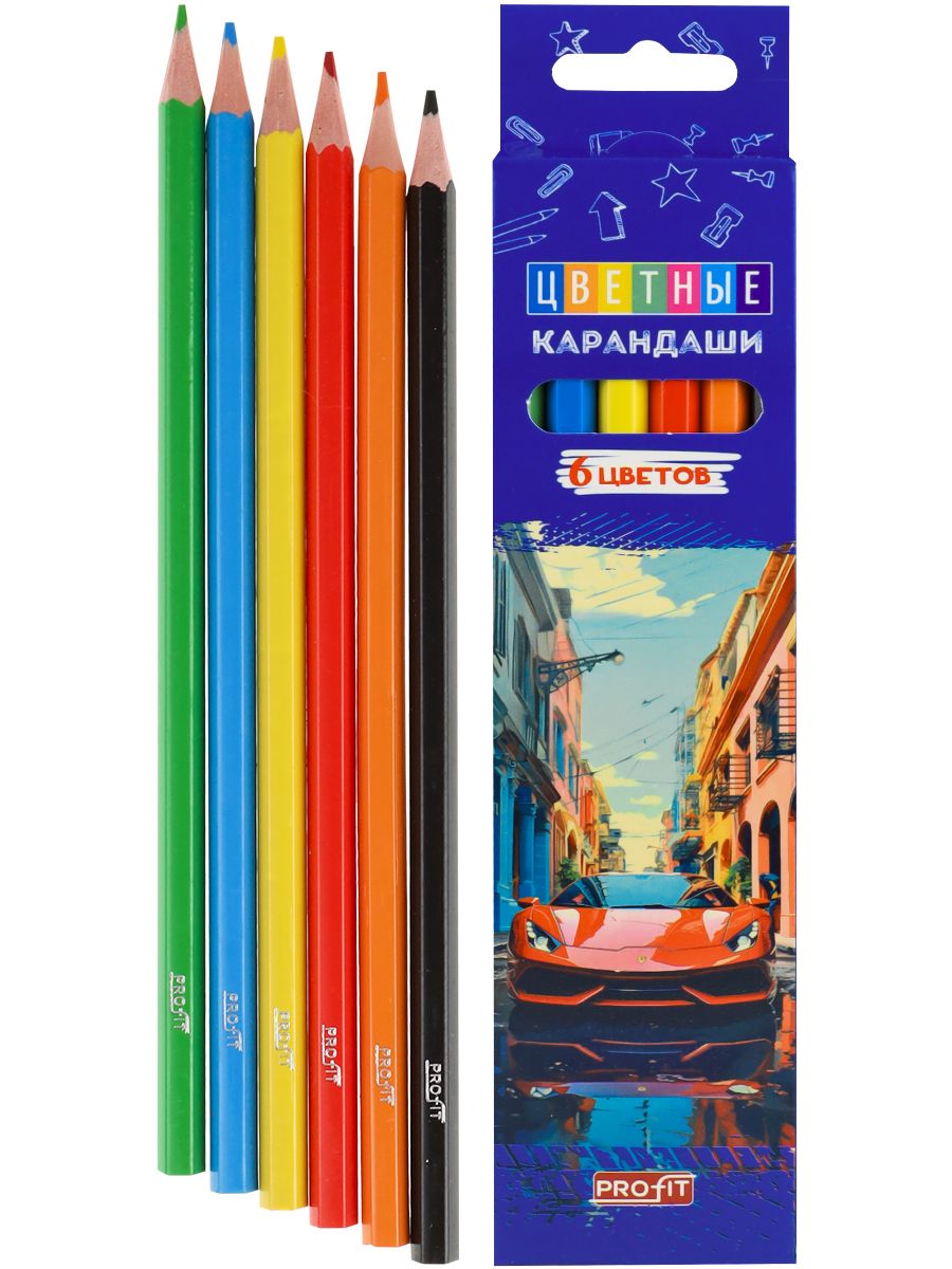 Карандаши цв пл.2М набор гекс.6цв. АВТО (КЦ-4694) гриф.d=2,8мм,в к/к,кр48