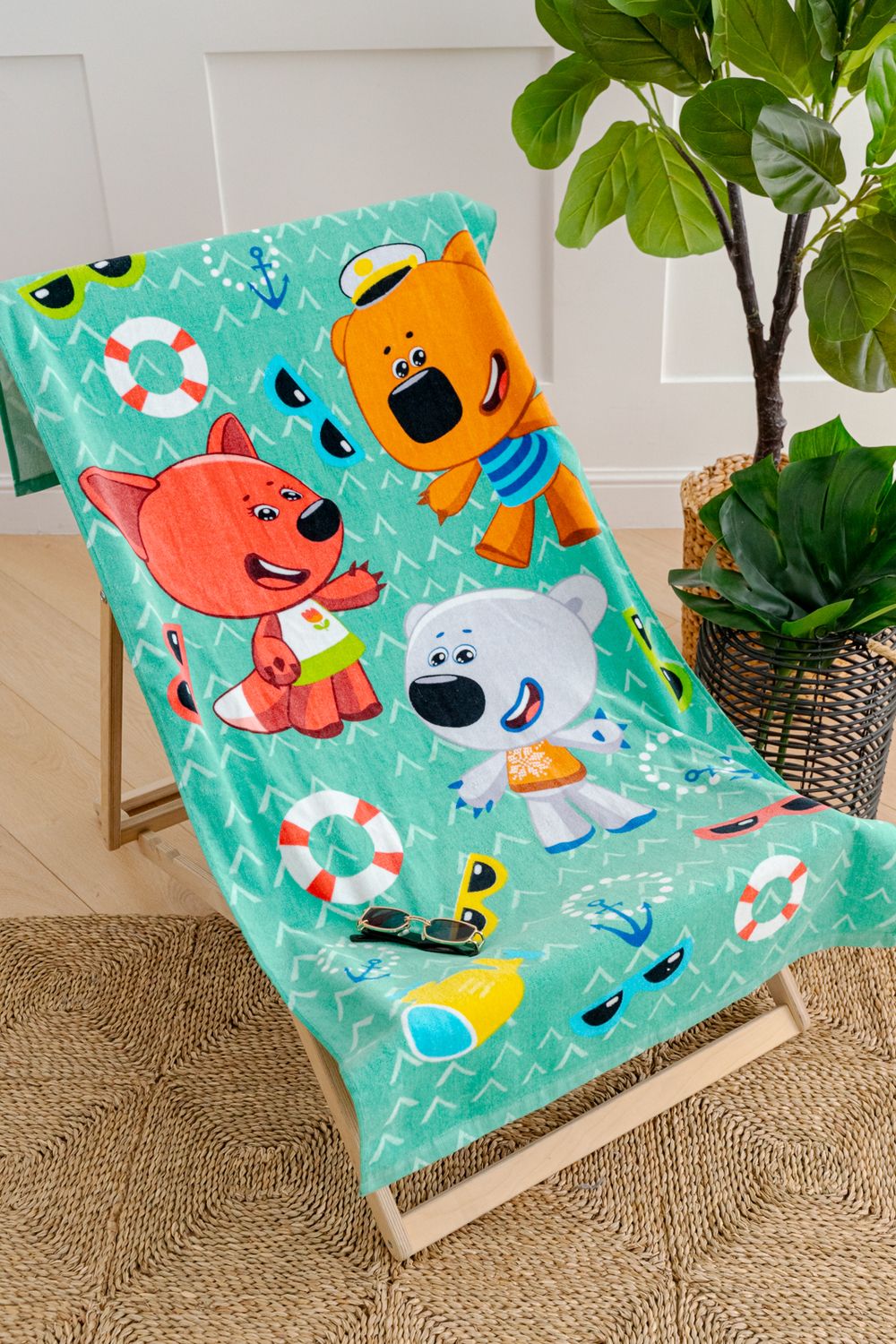 Полотенце пляжное  махровое 70*140, 100 % хлопок, Ми-ми-мишки праздник