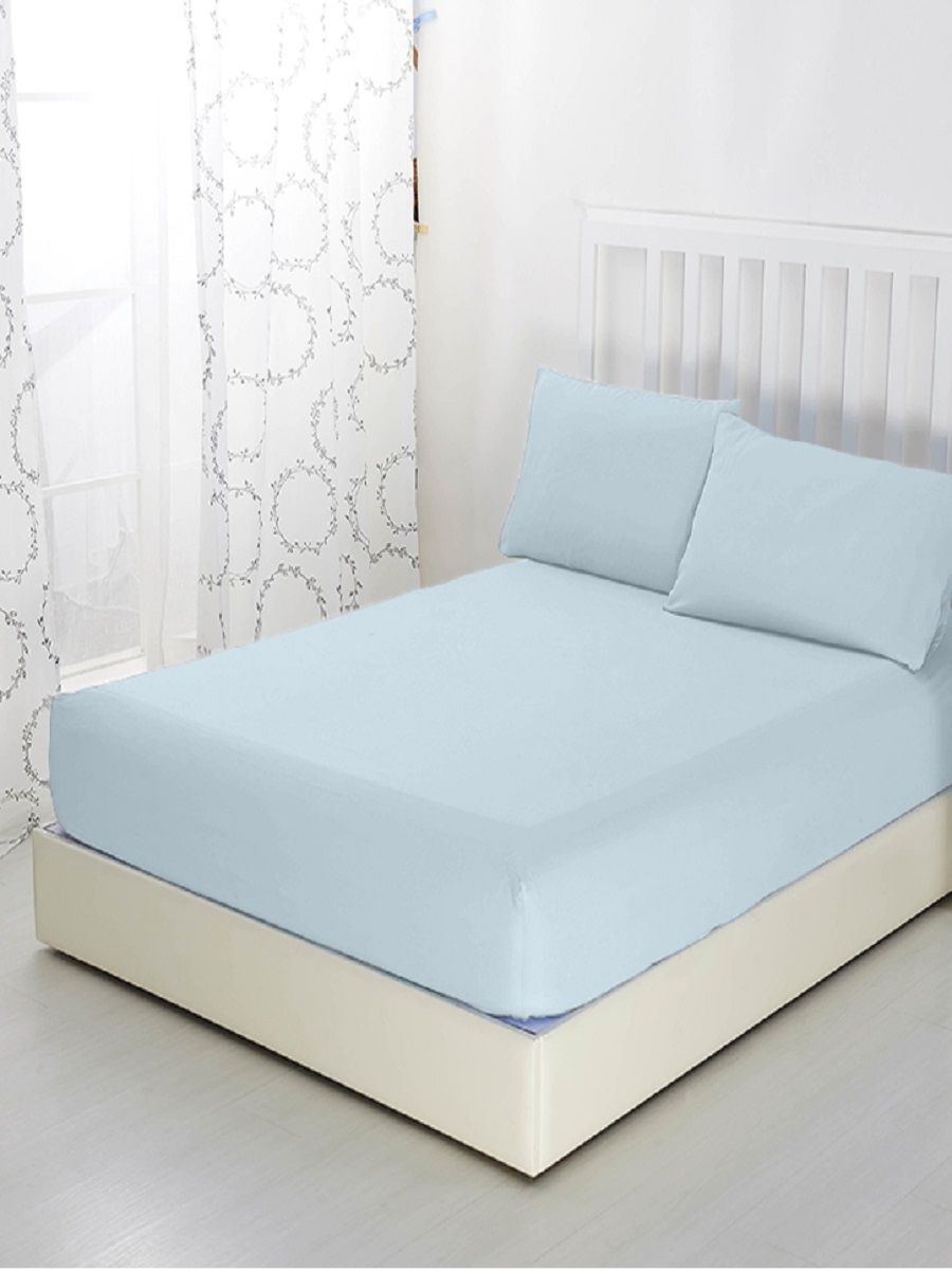 Простыня трикотажная на резинке - голубой