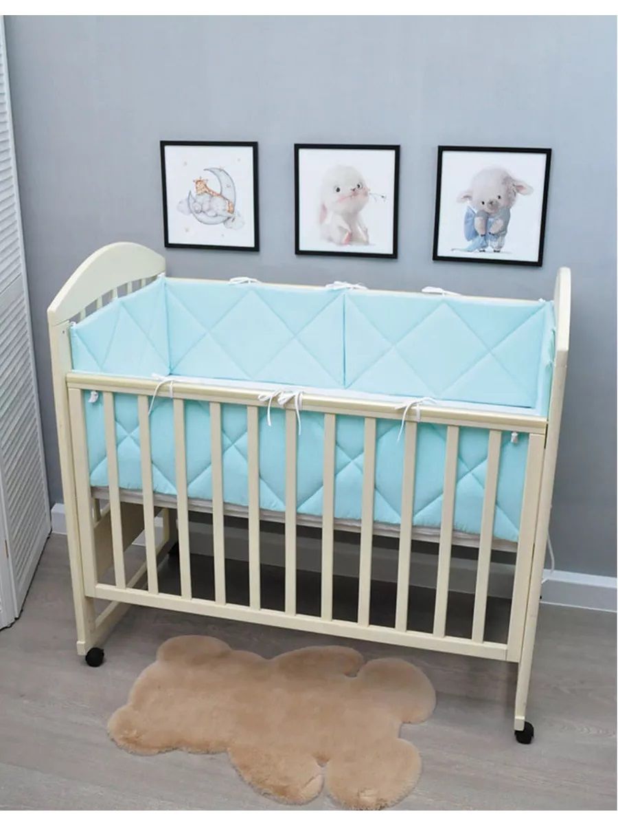 Бортики в кроватку для новорожденных стеганые - бирюзовый