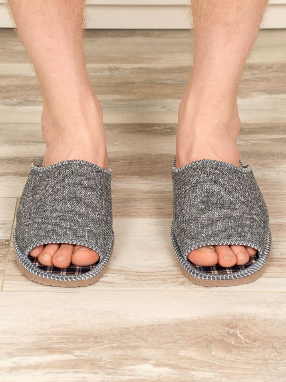 Тапочки мужские арт.117 рогожка - сер рогож клет син кор сред