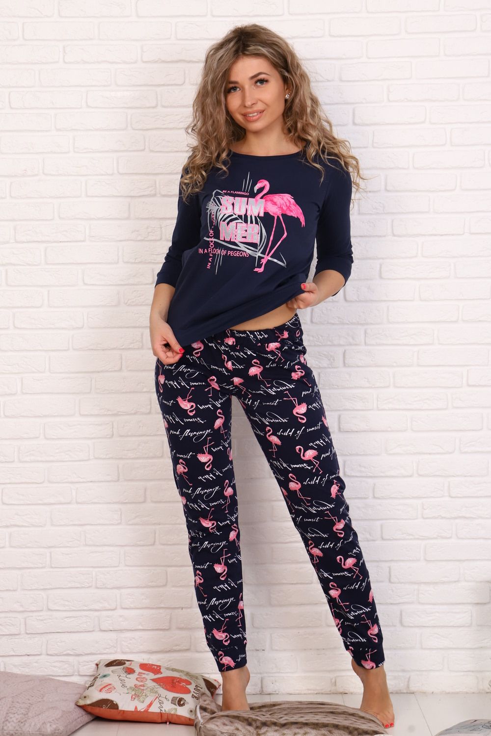 Пижама женская К-162 - фламинго/синий