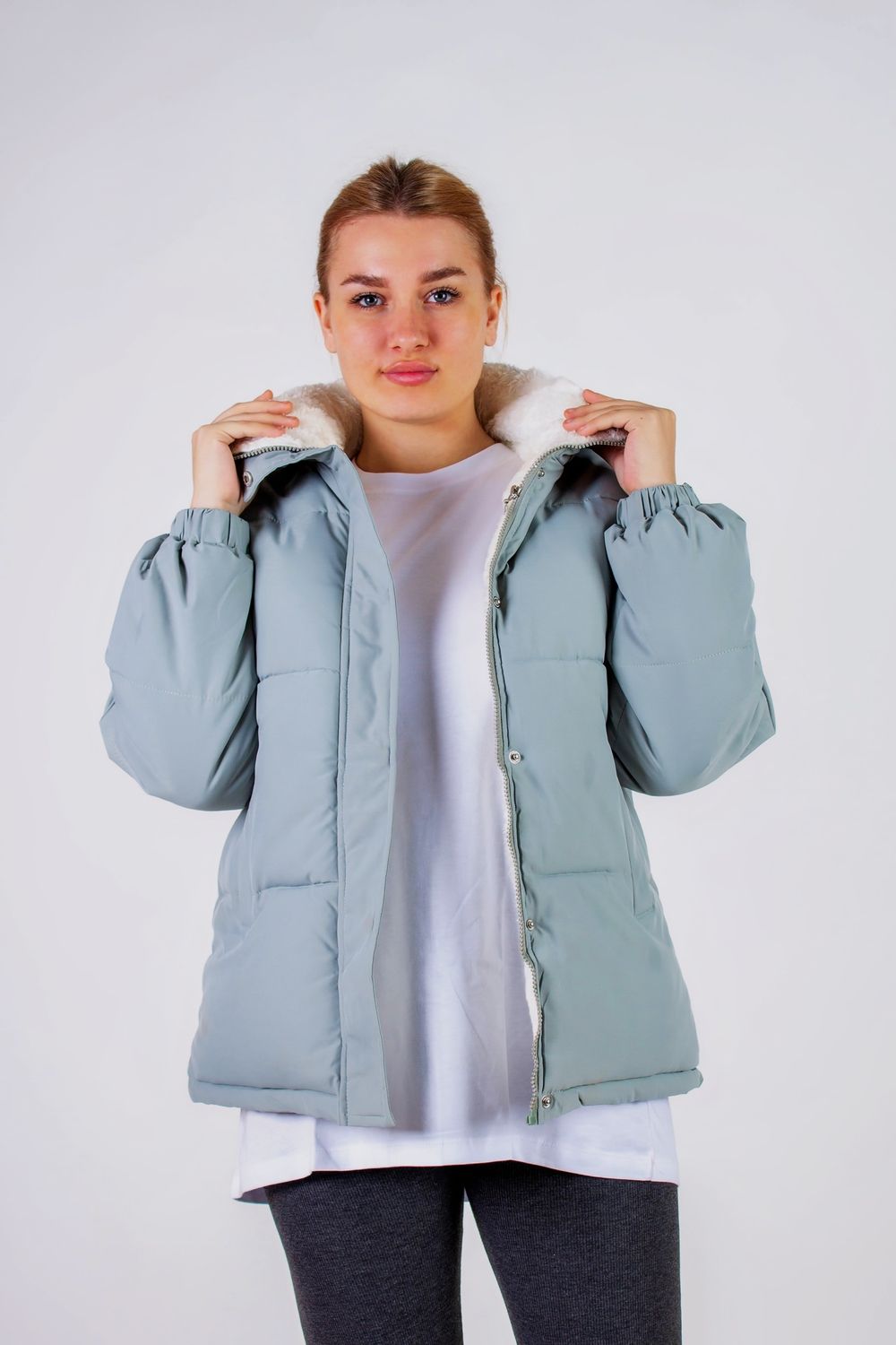 Куртка на меху с капюшоном Евро-зима  арт.506 - бирюзовый