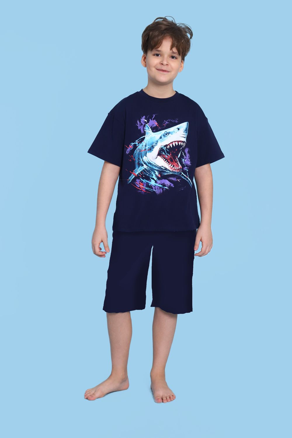 Пижама для мальчика Акула арт. ПМ-022-058 - синий/синий