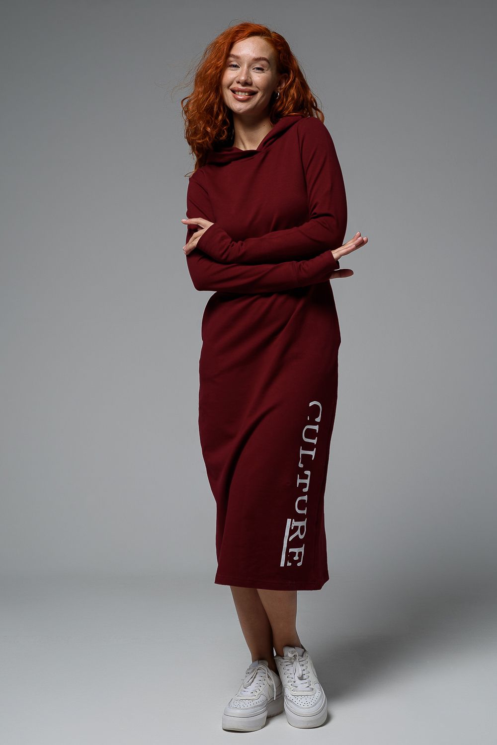 8520 Платье с капюшоном - винный+Культура