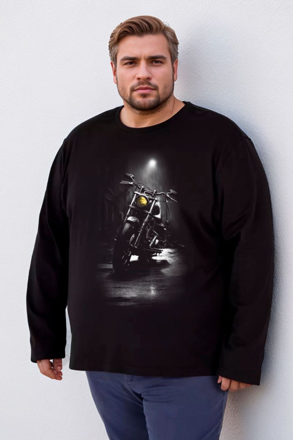 8533 футболка с дл.рукавом мужская - черный+Мотоцикл