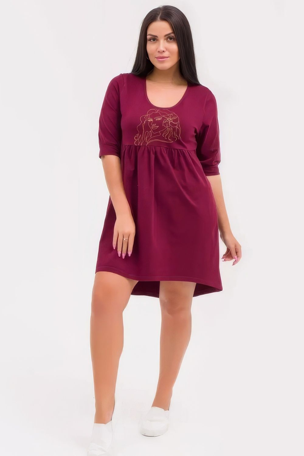 Платье домашнее с баской W1ЛТ - бордо