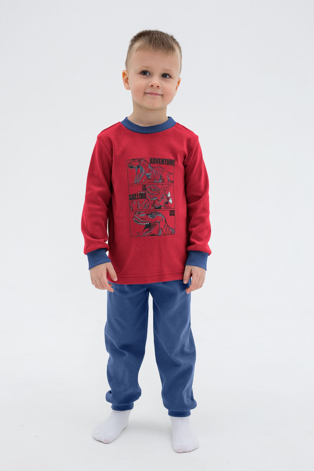 Пижама интерлок Ким 10119 - темно-синий/красный