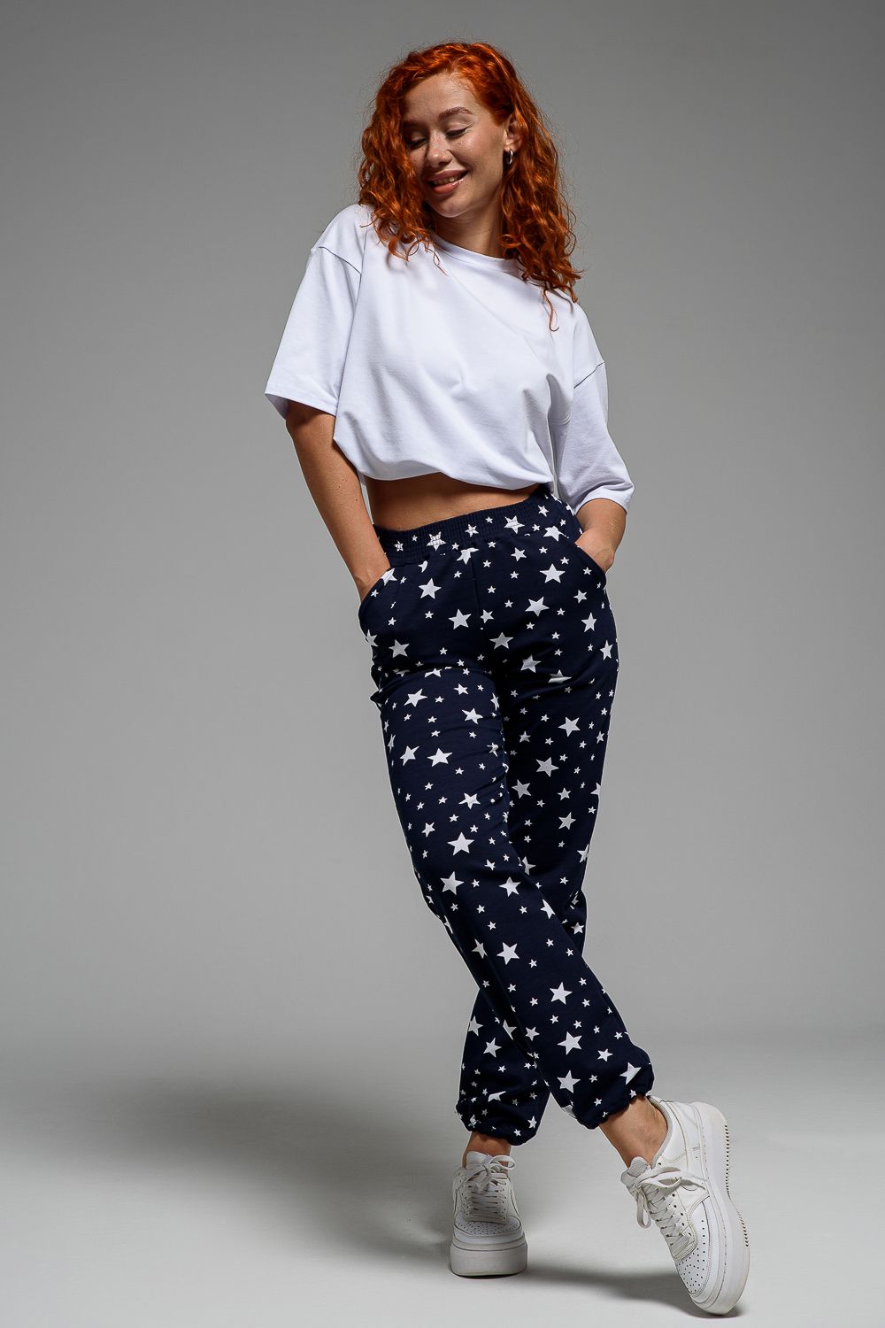 7435 брюки женские - звезды на темно-синем