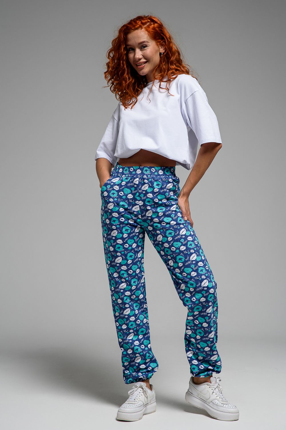 7435 брюки женские - бирюзовый на джинсе