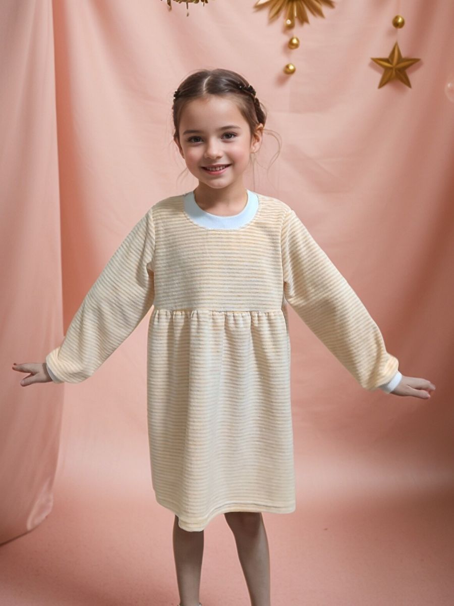 Платье Велюр с длинным рукавом 33054 - желтый