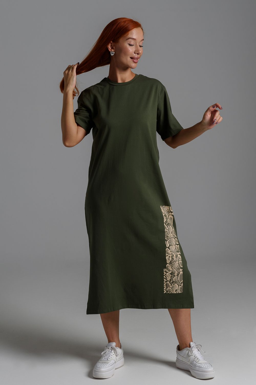 8517 платье женское длинное - хаки