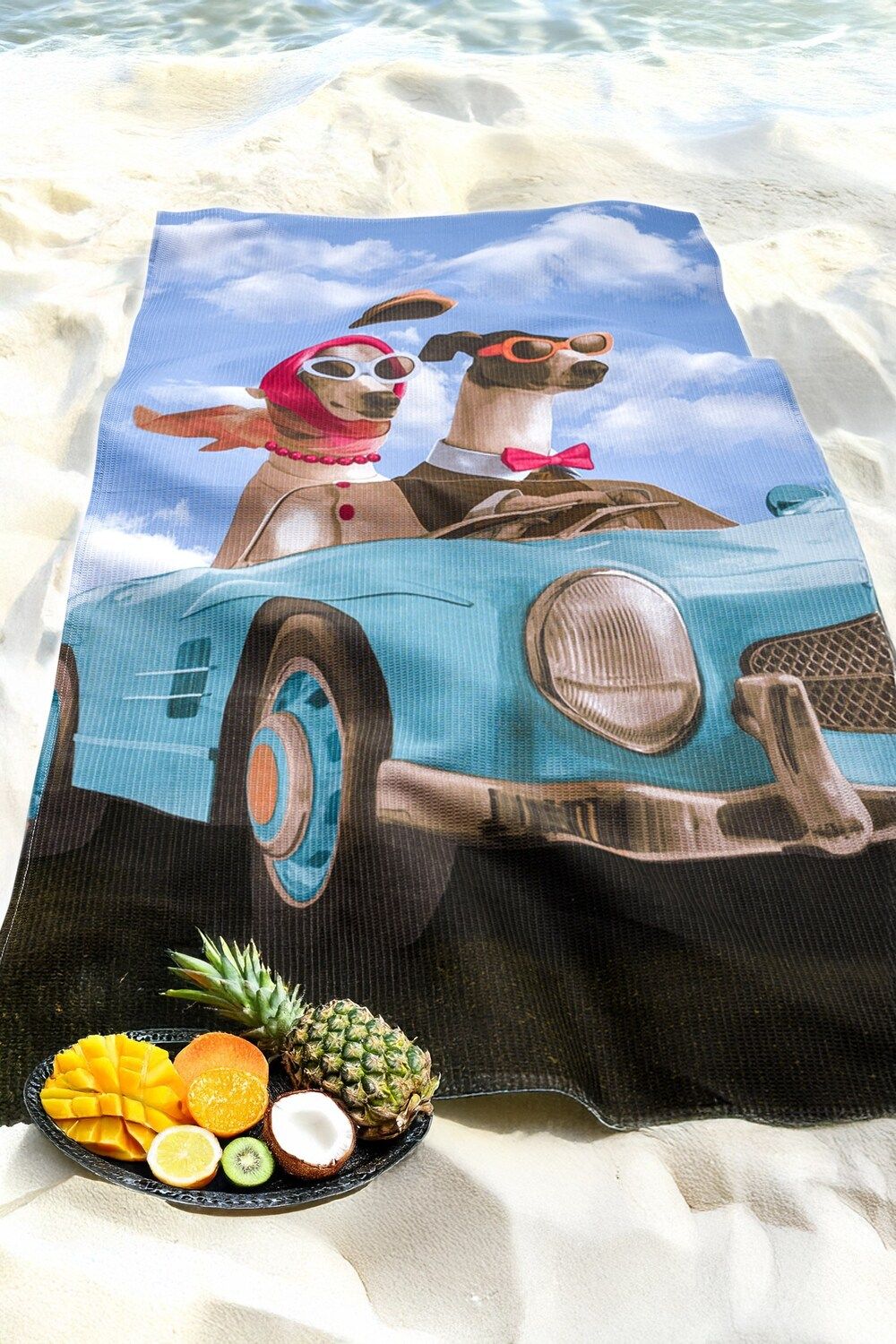 Полотенце пляжное Путешествие вдвоем - собаки+голубой