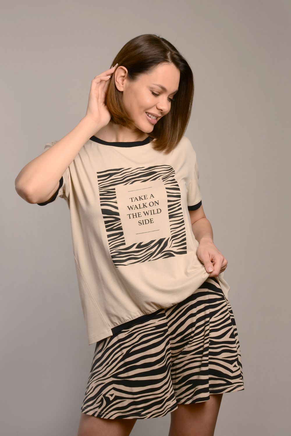 Костюм с шортами ЗЕБРА - бежевый