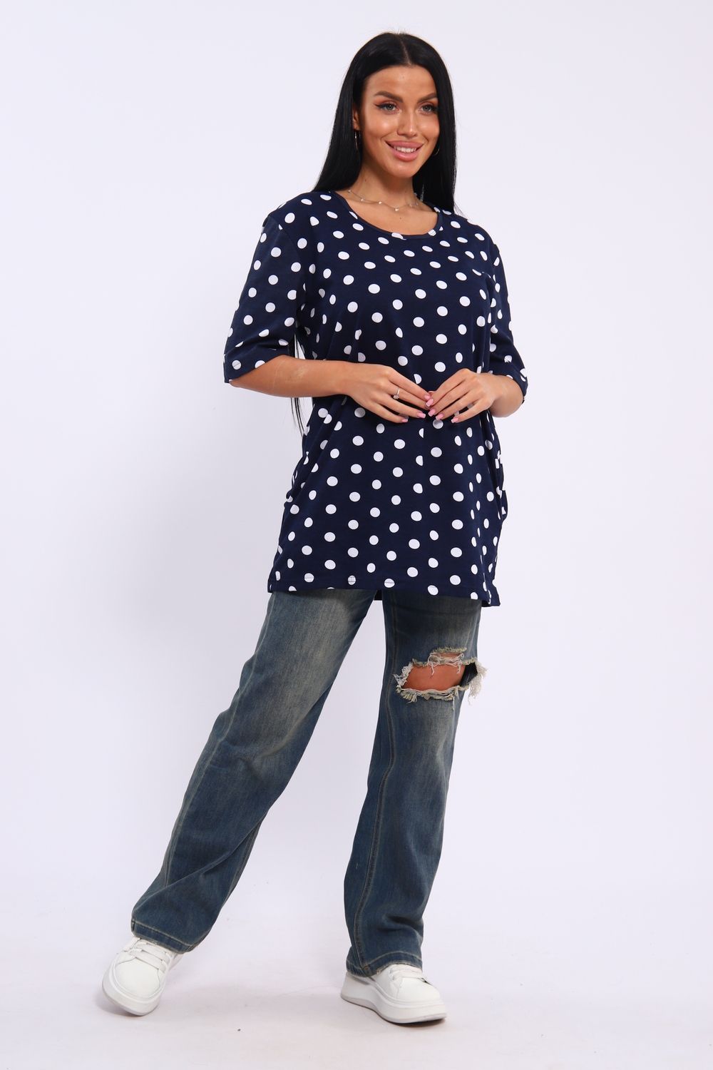 Футболка с карманами Арт. 699 - синий, белый