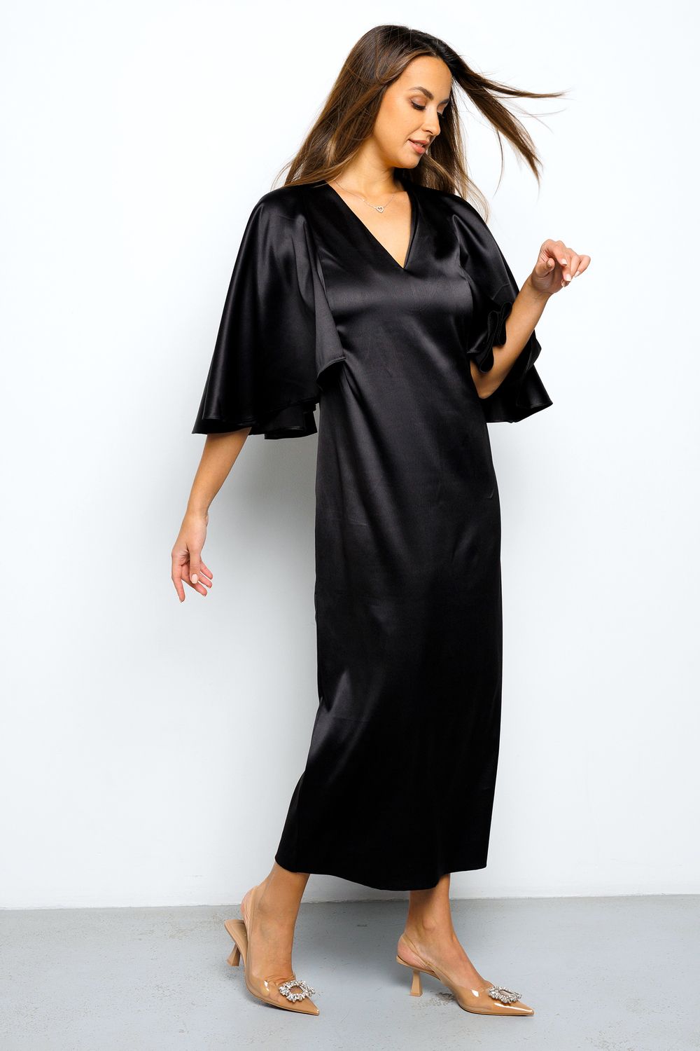 Платье длинное с воланами 397BLK - черный