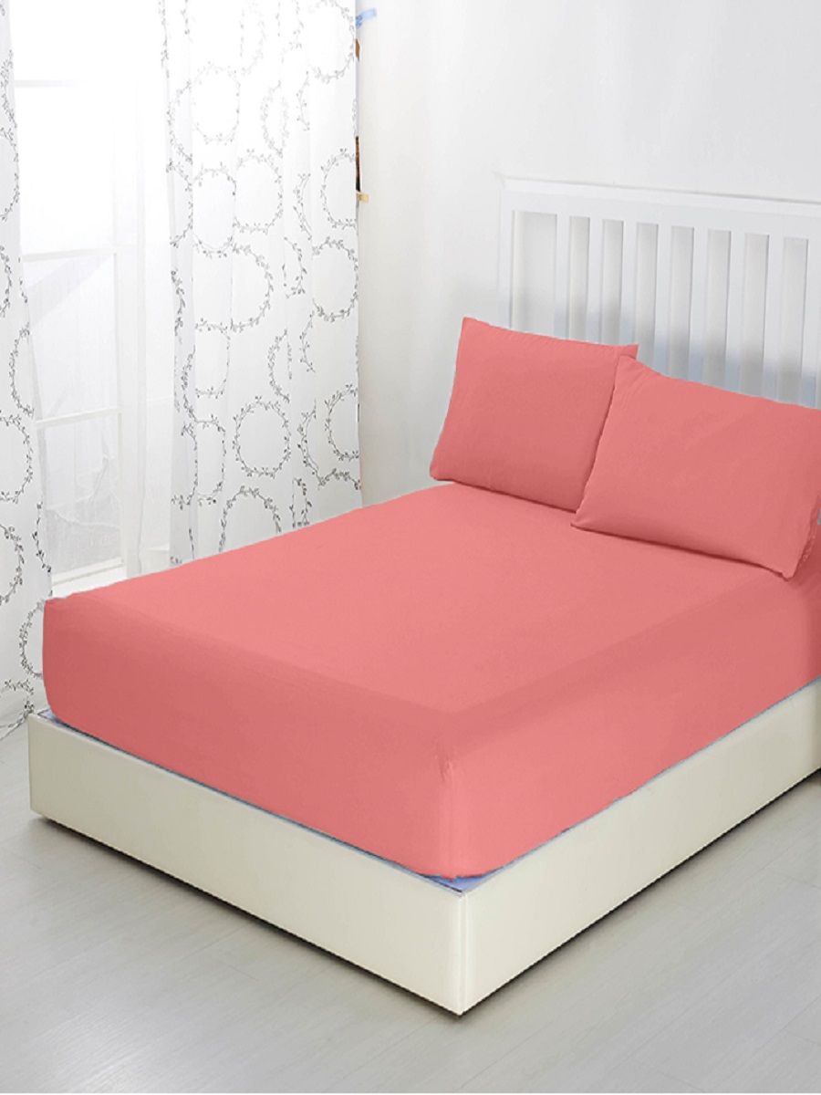 Простыня трикотажная на резинке - коралловый