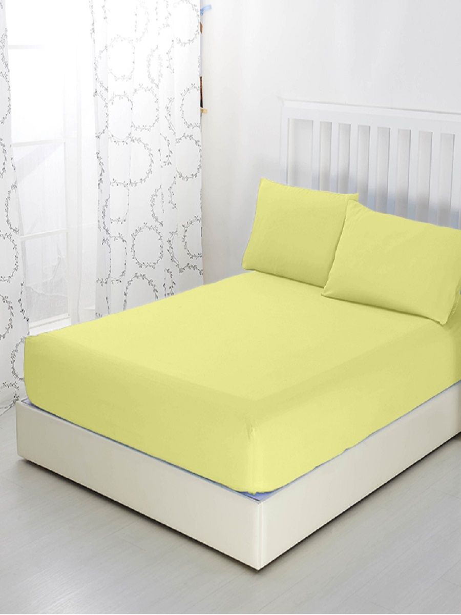 Простыня трикотажная на резинке - желтый