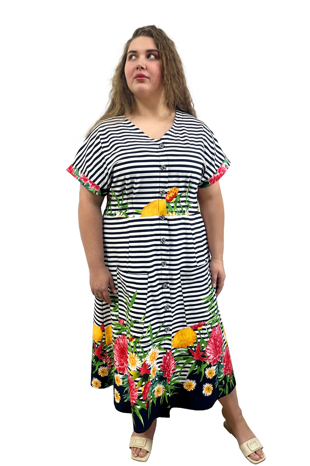 Халат женский на пуговицах Х-21 - полоса