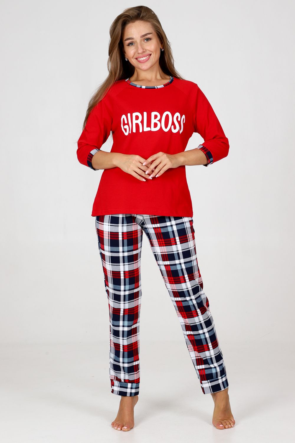 Пижама 35325 - красный+клетка