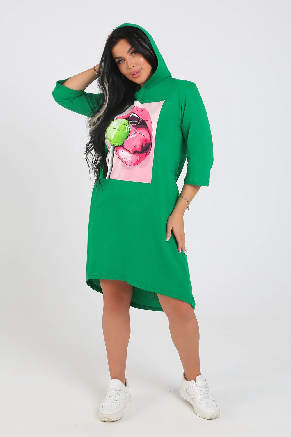 Туника с капюшоном 3320-0001-К-ОН - салатовый