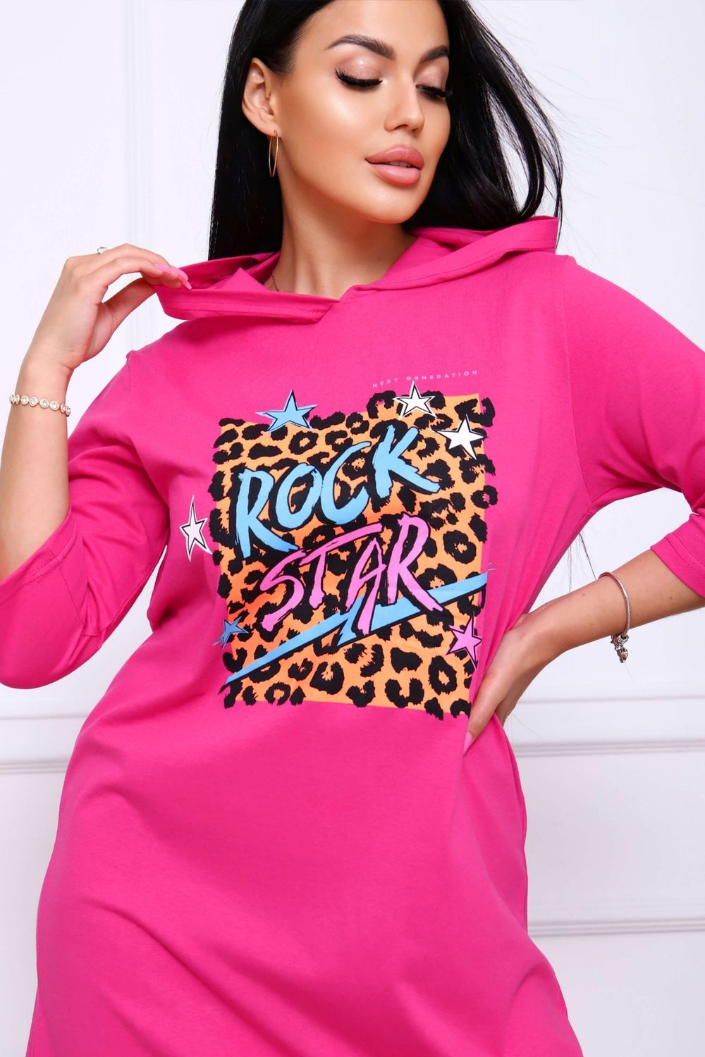 Туника с капюшоном 3320-0001-К-ОН - фуксия