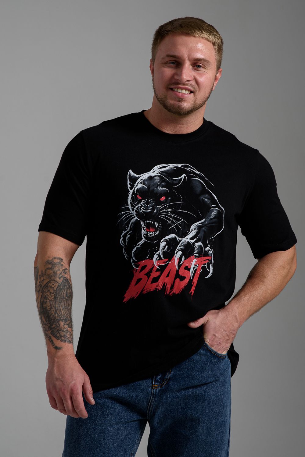 8545 Футболка мужская - черный+Зверь
