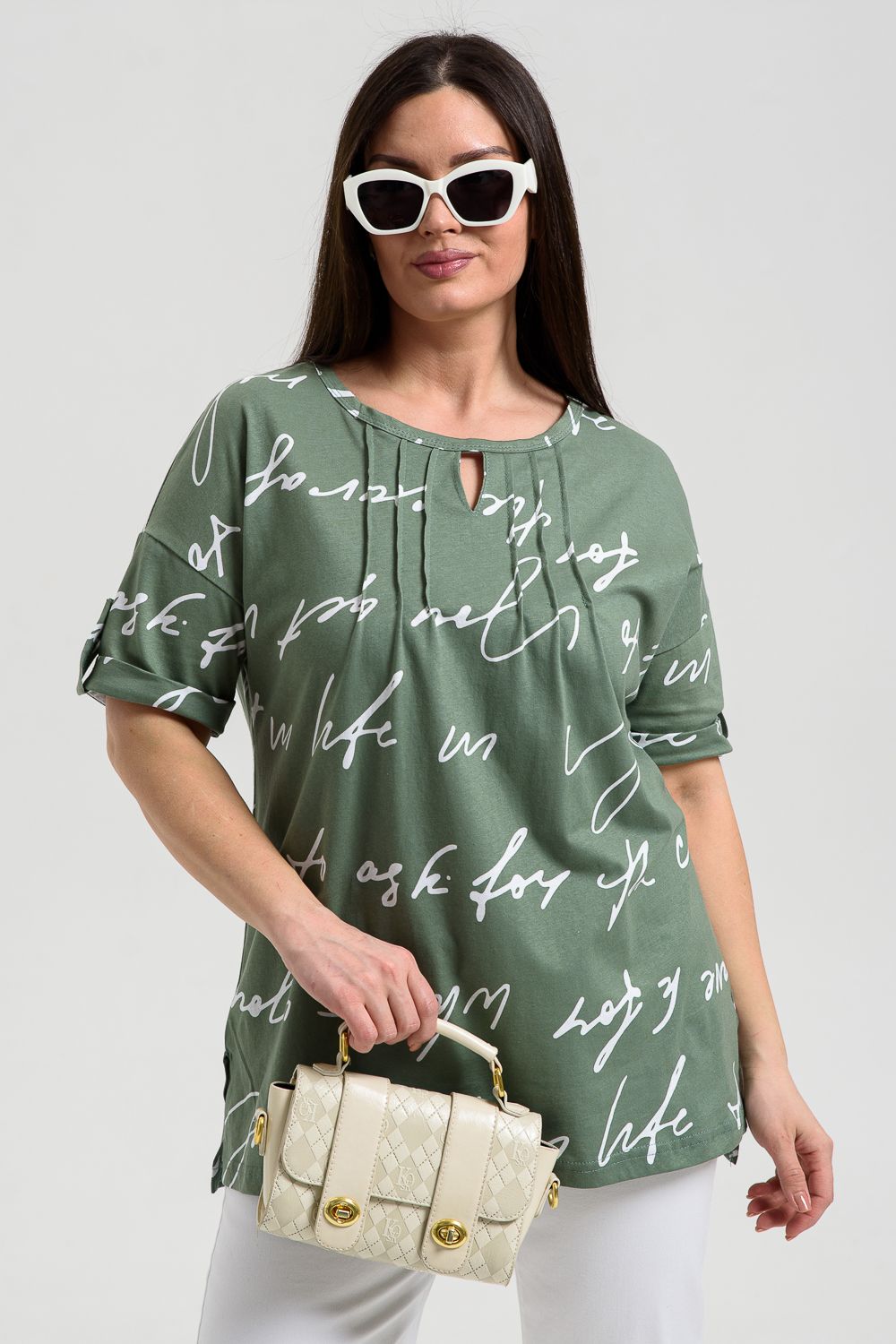 Туника 8243 - буквы на хаки