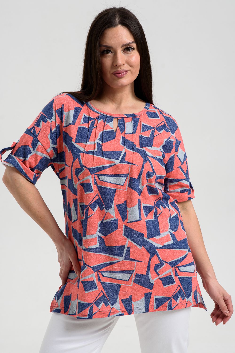 Туника 8243 - ромбики коралл+синий