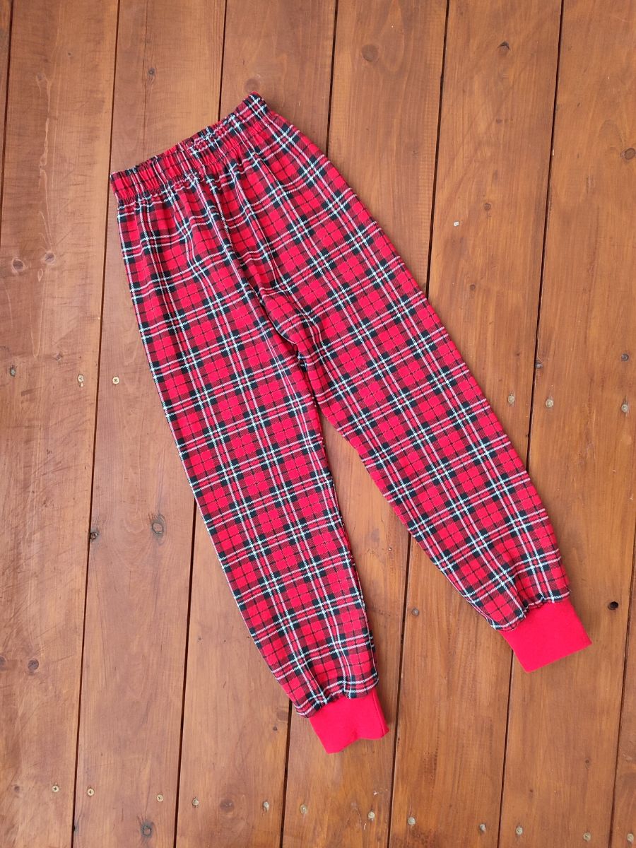 Детские брюки 33057 кулирка - красная клетка