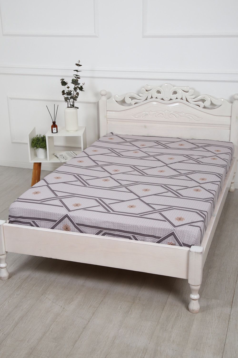 Простыня на резинке поплин Юпитер - серо-розовый