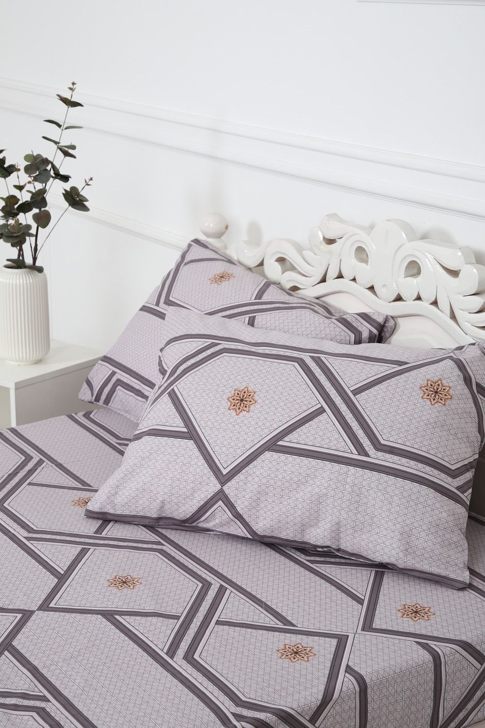 Наволочка поплин Юпитер - серо-розовый