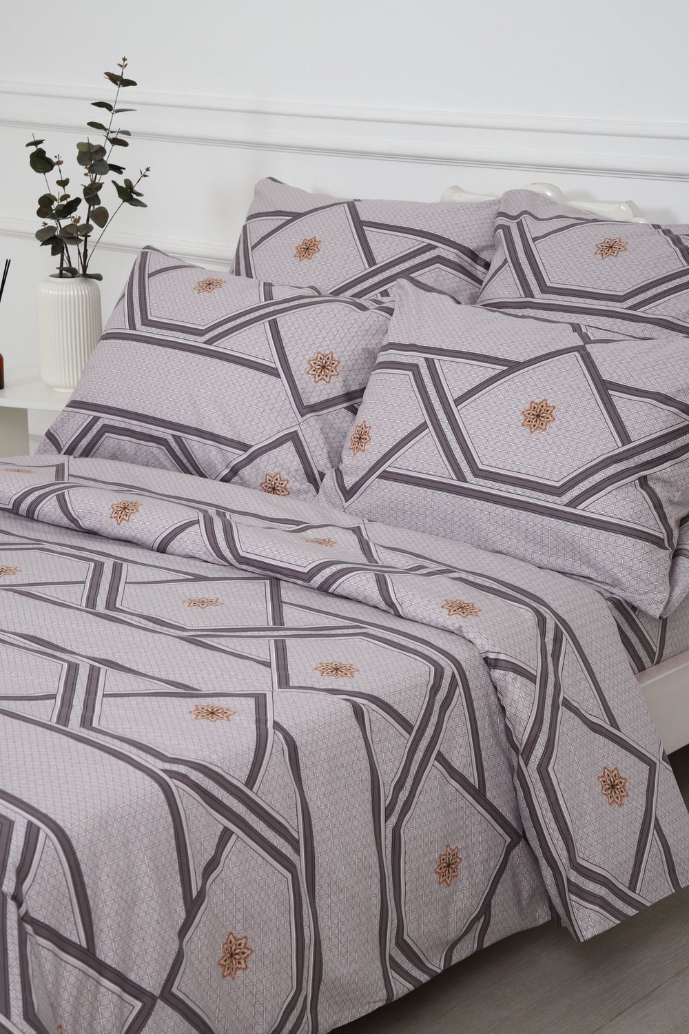 Пододеяльник поплин Юпитер - серо-розовый