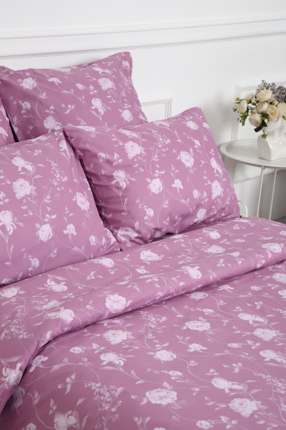 Пододеяльник поплин Пиония-компаньон - малиновый