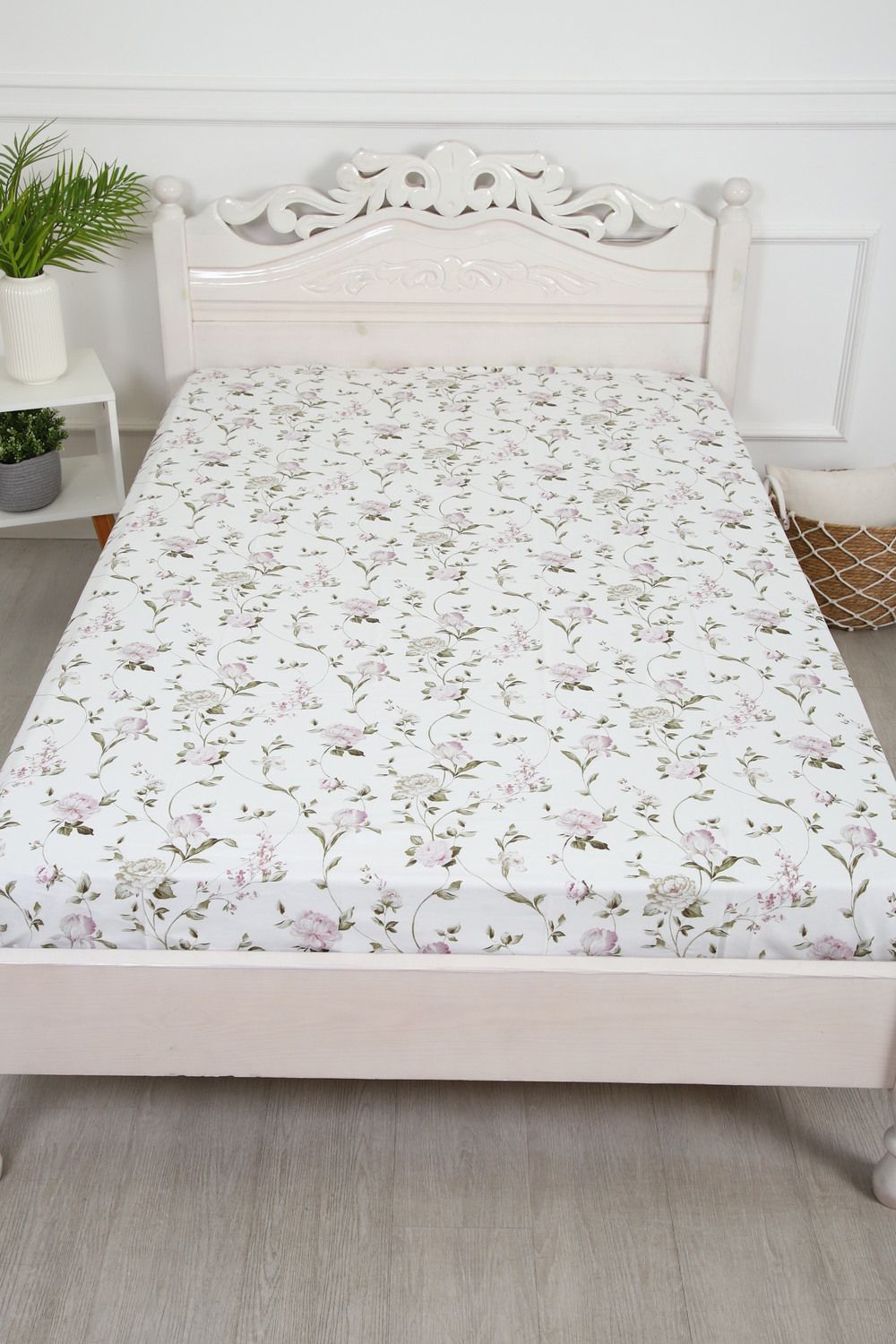 Простыня поплин Пиония - белый