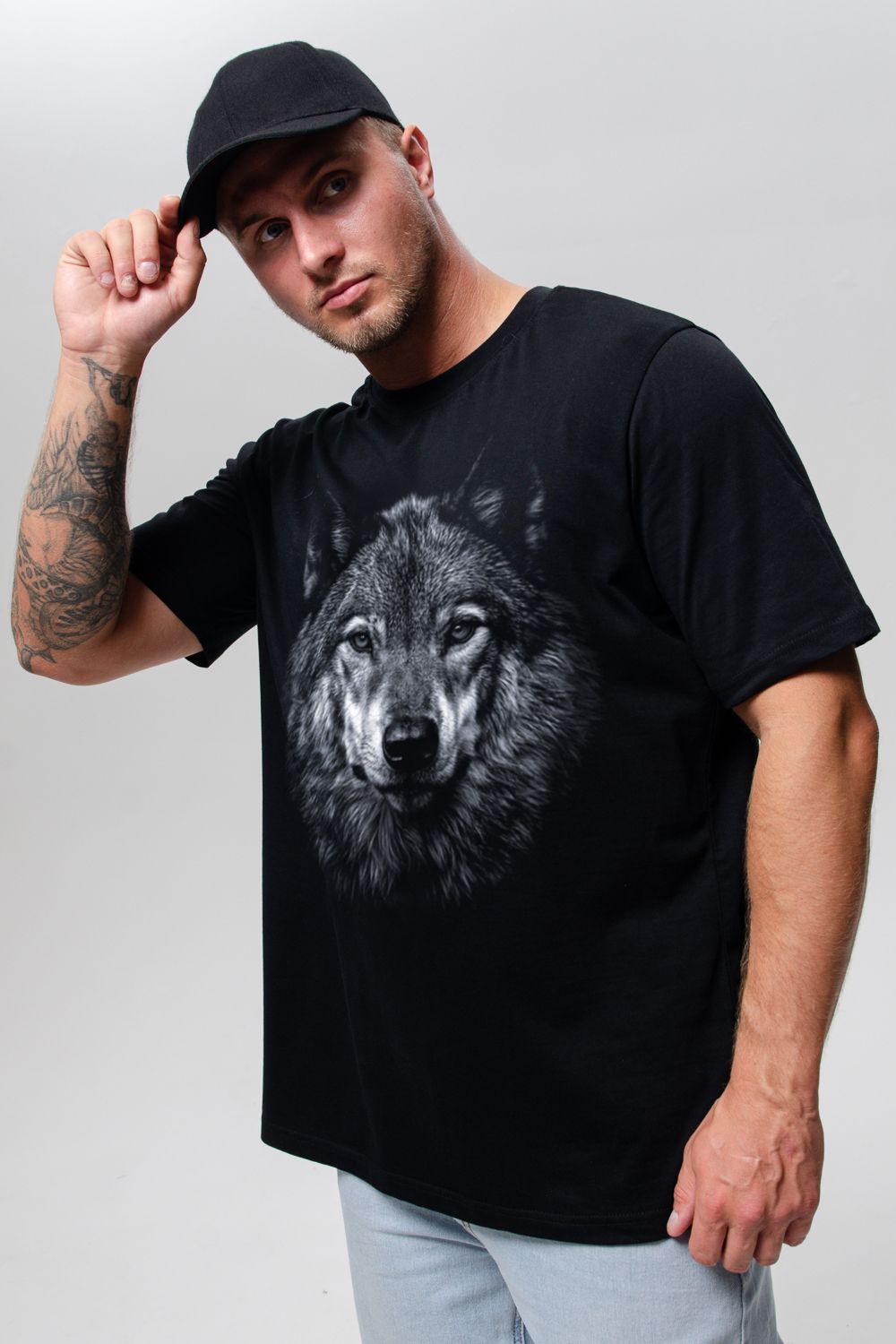 Футболка мужская 8500/1 - черный+волк