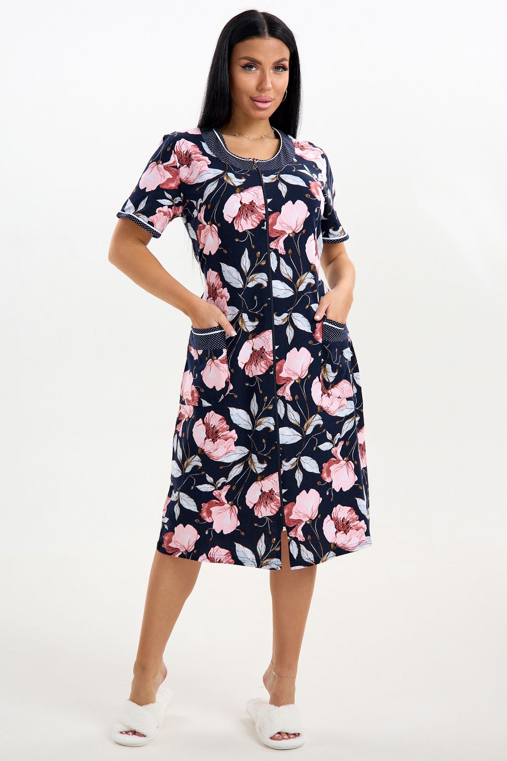 Халат женский 46663 - сине-розовый