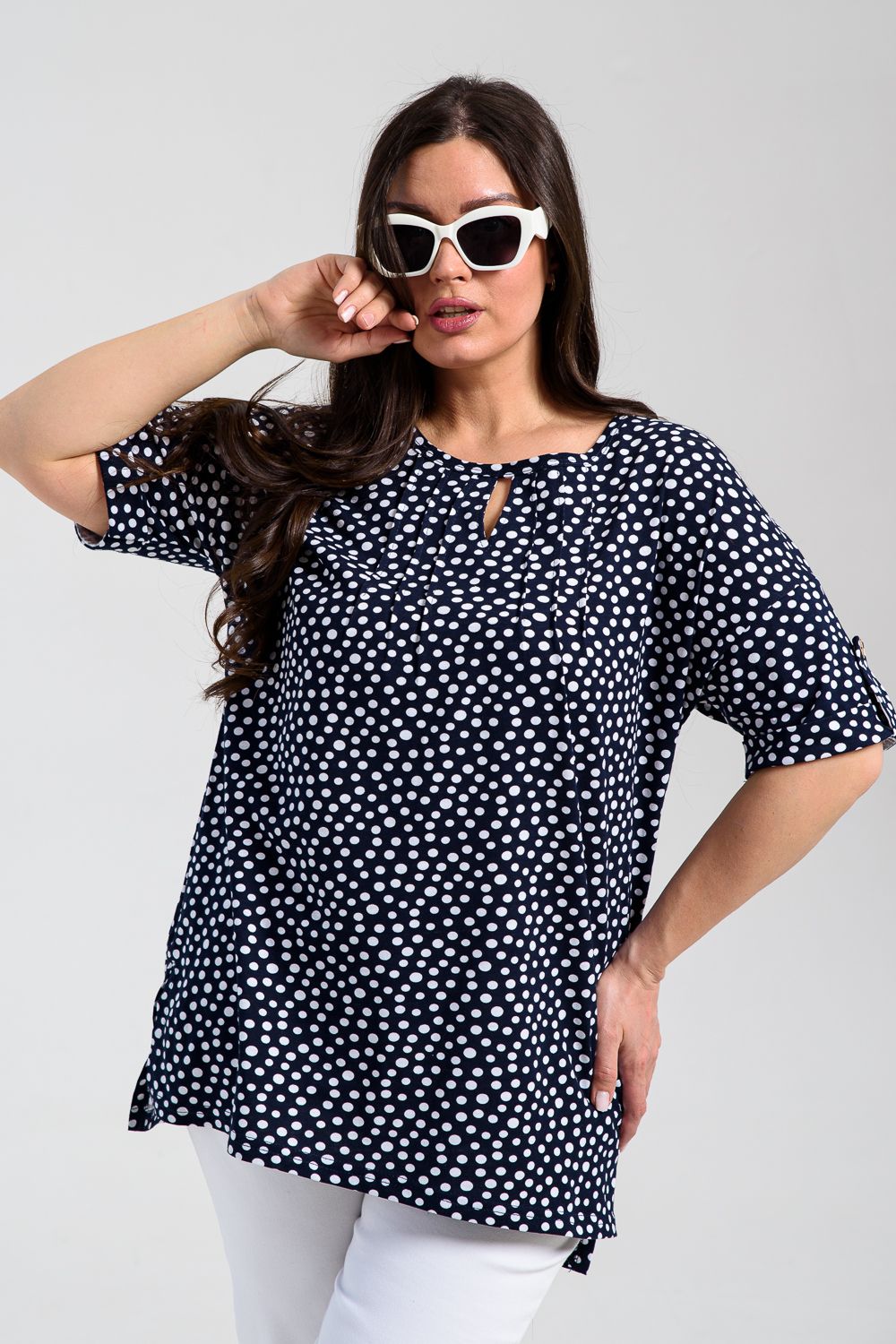 Туника 8243 - мелкий горох на темно-синем